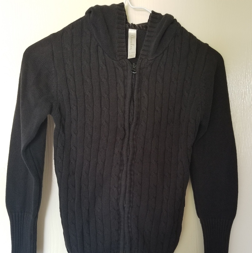Girls soft, black, hooded black zip up sweater